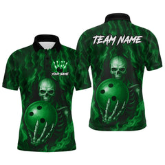 Maxcorners Green Skull Bowling Shirts for Team Men Women Custom Bowling Jerseys for Bowlers LM0412