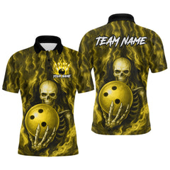 Maxcorners Yellow Skull Bowling Shirts for Team Men Women Custom Bowling Jerseys for Bowlers LM0412