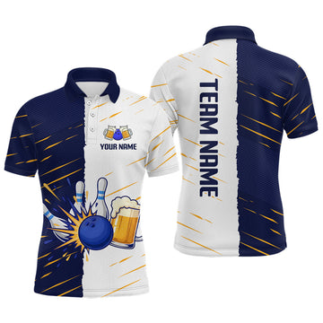 Maxcorners Beer Bowling Shirts Blue&White Beer Bowling Jersey for Team Women Men Bowl League