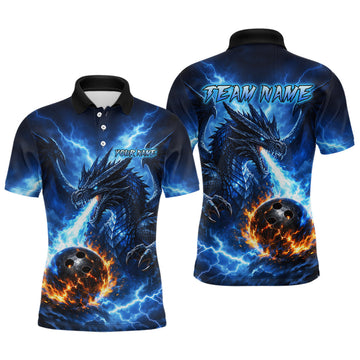 Maxcorners Custom Blue Thunder Dragon Bowling Jersey for Men Bowling Team Shirts Polo & 1/4 Zip
