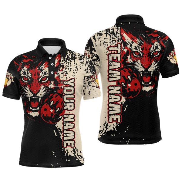 Maxcorners Black&Red Tiger Bowling Shirts for Team Women Men Custom Bowling Polo & 1/4 Zip Shirt LM2110