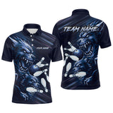 Maxcorners Wolf Bowling Shirts for Team Women Men Custom Blue Wolf Bowling Polo&1/4 Zip LM3010