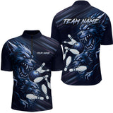Maxcorners Wolf Bowling Shirts for Team Women Men Custom Blue Wolf Bowling Polo&1/4 Zip LM3010