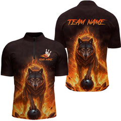 Maxcorners Flaming Wolf Bowling Shirts for Team Women Men Bowling Jersey Bowl Polo&1/4 Zip LM1812