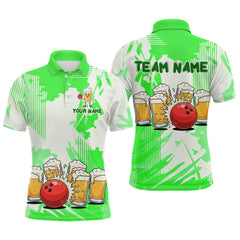 Maxcorners Beer Bowling Shirts Green for Team Women Men Custom Bowling Polo & 1/4 Zip Shirt