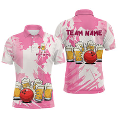 Maxcorners Beer Bowling Shirts Hot Pink for Team Women Men Custom Bowling Polo & 1/4 Zip Shirt
