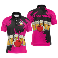 Maxcorners Funny Beer Bowling Shirts Pink for Women Men Team Bowling Polo & 1/4 Zip Shirts TU2312