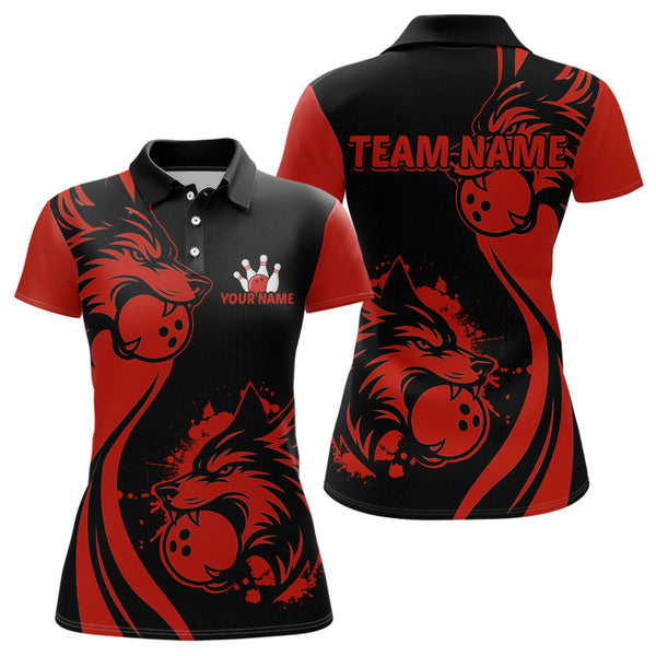 Maxcorners Red Wolf Bowling Shirts for Team Men Women Custom Wolf Bowling Jerseys for Couples MT0111