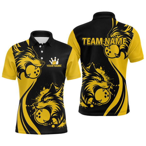 Maxcorners Yellow Wolf Bowling Shirts for Team Men Women Custom Wolf Bowling Jerseys for Couples MT0111