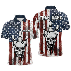 Maxcorners Patriotic Bowling Shirts for Team Women Men Custom Skull Bowling Jerseys for Couple LM0412
