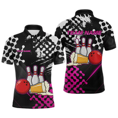Maxcorners Pink Beer Bowling Shirts for Team Women Men Beer Bowling Polo&1/4 Zip Bowl League TU2912