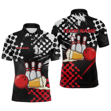 Maxcorners Red Beer Bowling Shirts for Team Women Men Beer Bowling Polo&1/4 Zip Bowl League