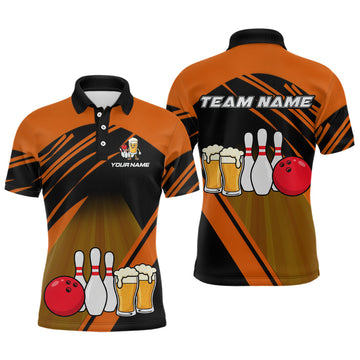 Maxcorners Funny Beer Bowling Shirts Orange Bowling Jersey for Team Women Men Bowl League