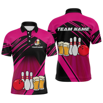 Maxcorners Funny Beer Bowling Shirts Pink Bowling Jersey for Team Women Men Bowl League LM0901