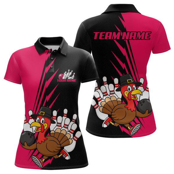 Maxcorners Pink Turkey Bowling Shirts for Women Men Team Custom Bowling Jerseys Thanksgiving LM0910