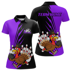 Maxcorners Purple Turkey Bowling Shirts for Women Men Team Custom Bowling Jerseys Thanksgiving LM0910