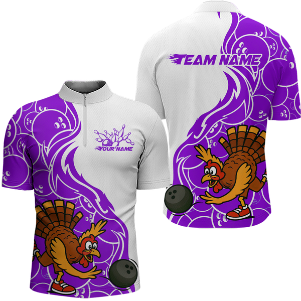 Maxcorners Custom Purple Turkey Bowling Shirts for Women Men Team Bowling Jerseys Thanksgiving LM0910