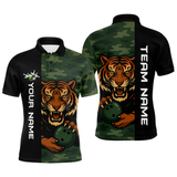 Maxcorners Custom Tiger Bowling Shirts for Team Women Men Camo Green Bowling Polo & 1/4 Zip Shirt LM2110
