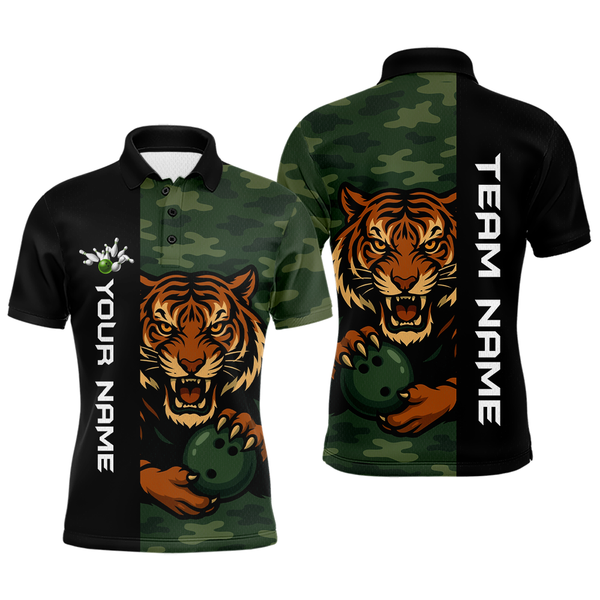 Maxcorners Custom Tiger Bowling Shirts for Team Women Men Camo Green Bowling Polo & 1/4 Zip Shirt LM2110