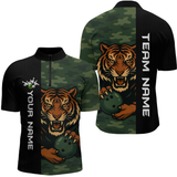 Maxcorners Custom Tiger Bowling Shirts for Team Women Men Camo Green Bowling Polo & 1/4 Zip Shirt LM2110