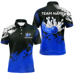 Maxcorners Blue Custom Bowling Shirts for Women Men Bowling Jersey Polo&1/4 Zip Shirt for Team TU1612