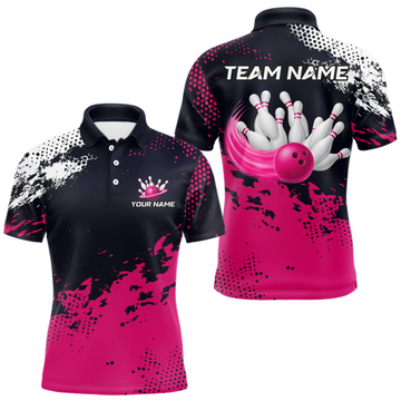 Maxcorners Pink Custom Bowling Shirts for Women Men Bowling Jersey Polo&1/4 Zip Shirt for Team