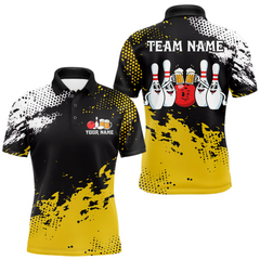 Maxcorners Yellow Funny Beer Bowling Shirts for Team Women Men Bowling Polo&1/4 Zip Bowl League TU2312