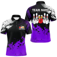 Maxcorners Purple Funny Beer Bowling Shirts for Team Women Men Bowling Polo&1/4 Zip Bowl League TU2312