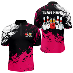 Maxcorners Pink Funny Beer Bowling Shirts for Team Women Men Bowling Polo&1/4 Zip Bowl League LM2512