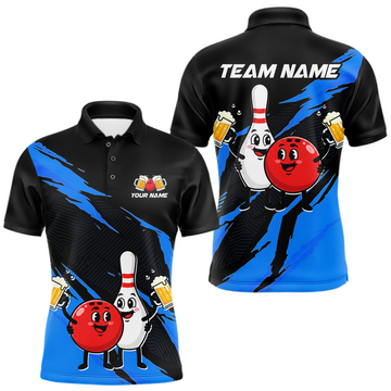 Maxcorners Blue Funny Beer Bowling Shirts Beer Bowling Jersey Team Women Men Bowl League