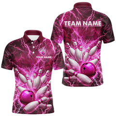 Maxcorners Pink Lightning Bowling Shirts for Team Women Men Custom Bowling Polo & 1/4 Zip Shirt