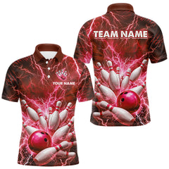 Maxcorners Red Lightning Bowling Shirts for Team Women Men Custom Bowling Polo & 1/4 Zip Shirt