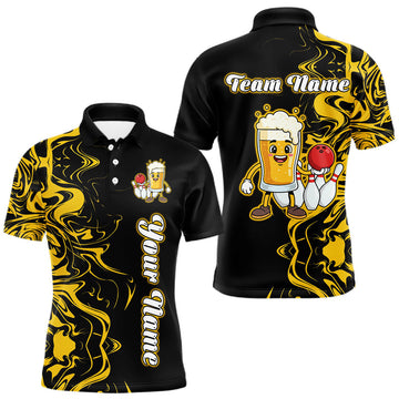 Maxcorners Funny Beer Bowling Shirts Team Women Men Custom Yellow Bowling Jersey for Bowler