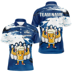 Maxcorners Blue Funny Beer Bowling Shirts for Women Men Team Bowling Polo&1/4 Zip Bowl League TU2312