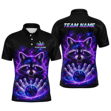 Maxcorners Custom Galaxy Raccoon Bowling Jersey for Men Bowling League Bowling Team Shirts