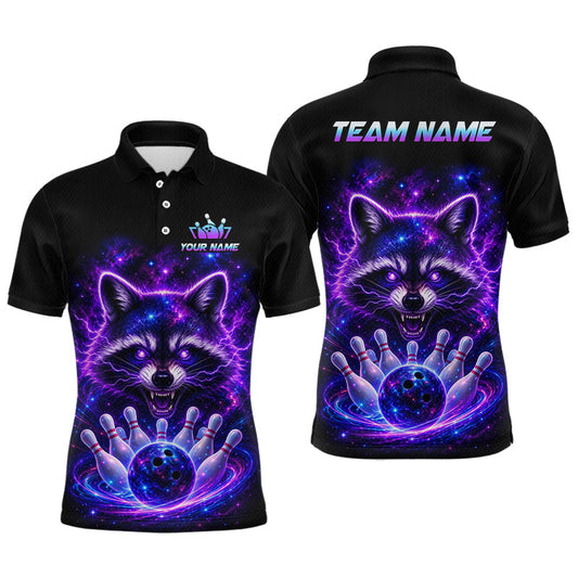 Maxcorners Custom Galaxy Raccoon Bowling Jersey for Men Bowling League Bowling Team Shirts