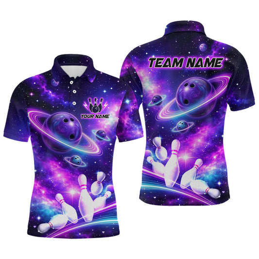 Maxcorners Custom Galaxy Bowling Jersey for Men Bowling Team Shirts Bowling League Polo & 1/4 Zip LM0706