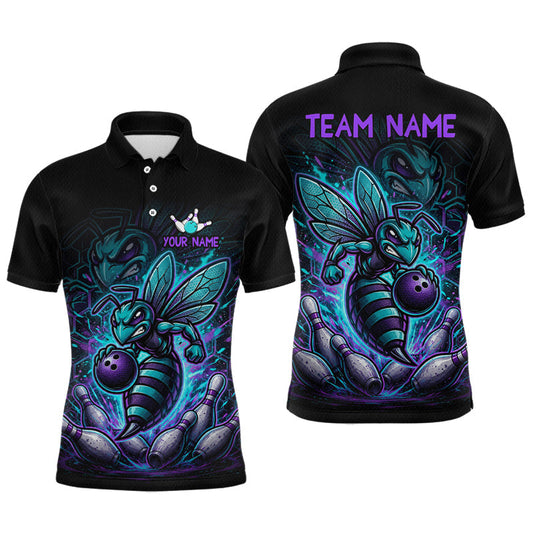Maxcorners Custom Funny Bee Neon Bowling Jersey for Men Bowling Team Shirts Bowling League Polo & 1/4 Zip LM0706