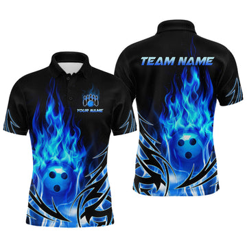 Maxcorners Custom Blue Flame Bowling Jersey for Men Bowling Team Shirts Bowling League