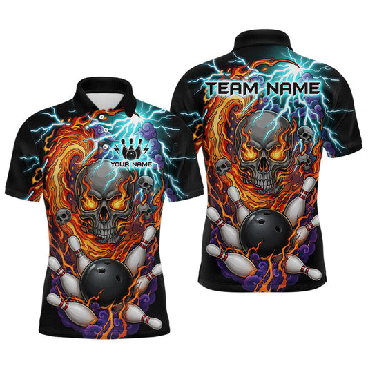 Maxcorners Custom Flame Thunder Skull Bowling Jersey for Men Bowling Team Shirts Bowling League Polo & 1/4 Zip LM0706