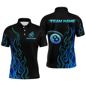 Maxcorners Custom Blue Flame 8 Ball Billiard Shirts for Men Billiard Team Jerseys Billiard League LM0607