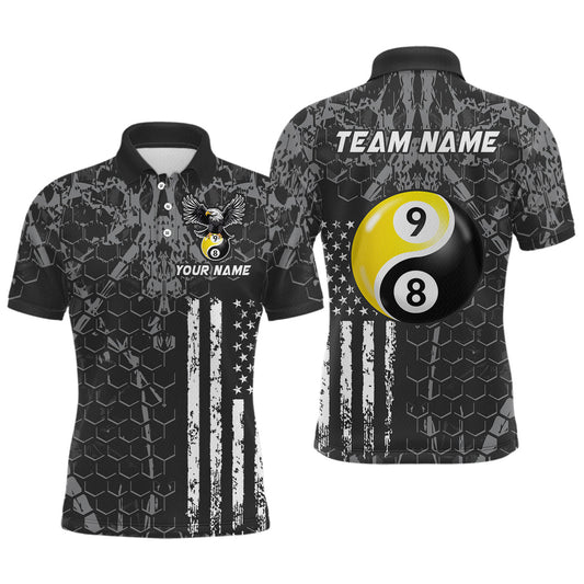 Maxcorners Custom US Eagle 8 9 Ball Yin Yang Billiard Shirts for Men Billiard Team Shirts Billiard League Polo & 1/4 Zip LM0412