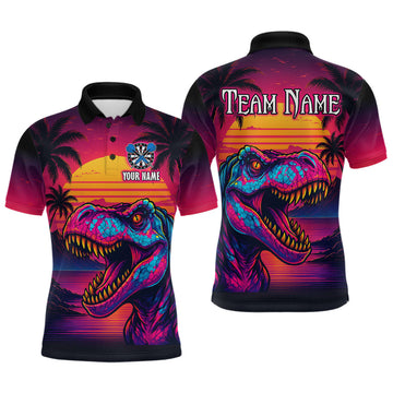 Maxcorners Custom Neon Dinosaur Dart Shirts For Men Dart Board Gifts Darts Team Jerseys Dart League LM1903