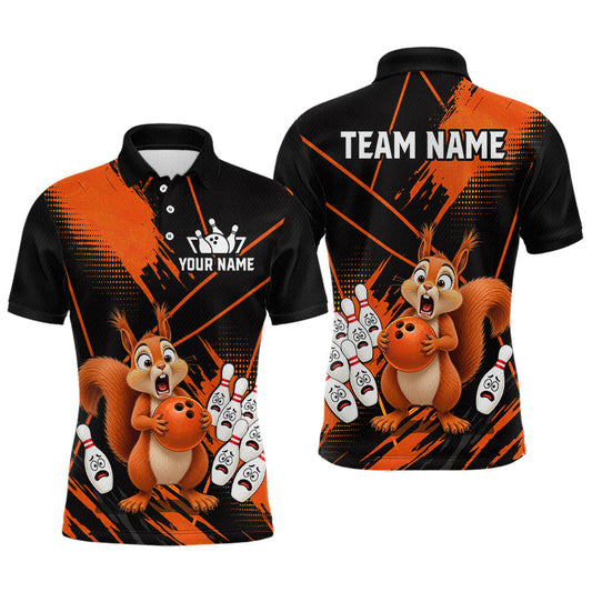 Maxcorners Custom Orange Squirrel Bowling Jersey for Men