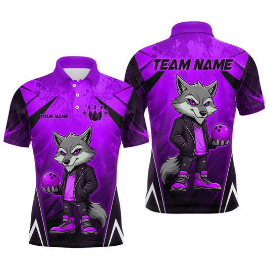 Maxcorners Custom Purple Funny Wolf Bowling Jersey for Men Bowling Team Shirts Bowling League Polo & 1/4 Zip LM0706