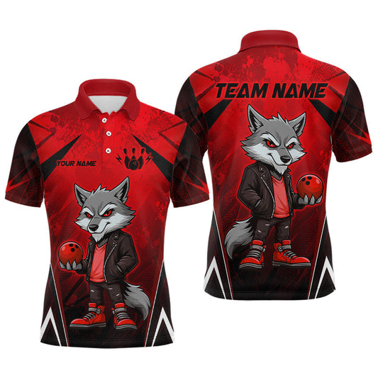 Maxcorners Custom Red Funny Wolf Bowling Jersey for Men Bowling Team Shirts Bowling League Polo & 1/4 Zip LM0706