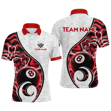 Maxcorners Custom Red Liquid Swirl 8 Ball Billiard Shirts for Men Billiard Team Jerseys Billiard League
