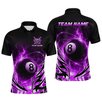 Maxcorners Custom Purple Flame 8 Ball Billiard Shirts for Men Billiard Team Jerseys Billiard League