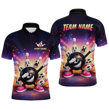 Maxcorners Custom Galaxy Funny Bowling Jersey for Men Bowling Tournament Polo & 1/4 Zip Bowling Team Shirts LM1202