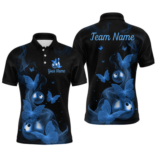 Maxcorners Custom Blue Butterfly Galaxy Bowling Jersey for Men Bowling Team Shirts Bowling League LM1005